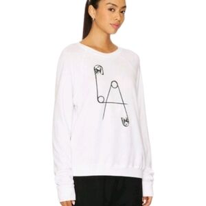 Lauren Moshi Safety Pin LA White Sweatshirt W/ Black Graphics Size XS